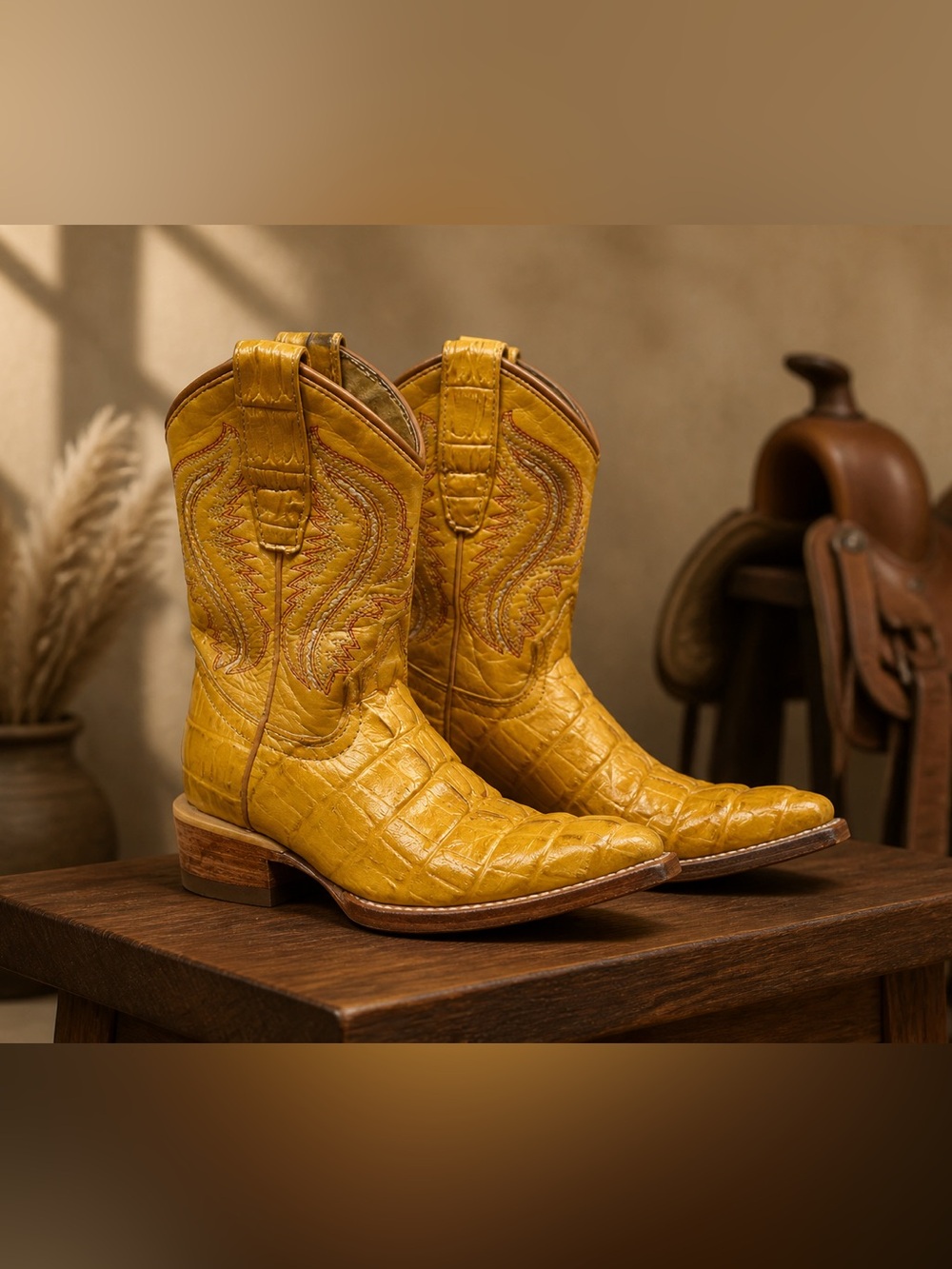 Arango Western Alligator Cowboy Yellow Pointed Toe Kids Boots Size USA 13 Mex 20